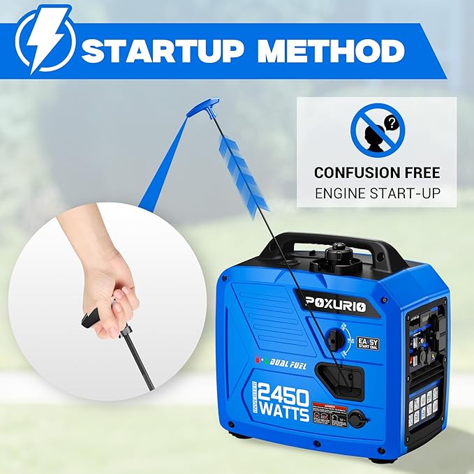 2450-Watt Dual Fuel Inverter Generator for Home Use, 1.6Gallon Large Fuel Tank Up to 8.3 Hours Use, 120V Gas Powered Generator Super Quiet - EPA Compliant