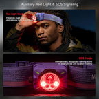 NEXTORCH eStar 1300 Lumens Headlamp Rechargeable, Running LED Headlight Extra Lightweight with Spot & Flood, Red Light, Waterproof Headband for Outdoor Camping Hiking Working, 3*AAA Batteries, Purple
