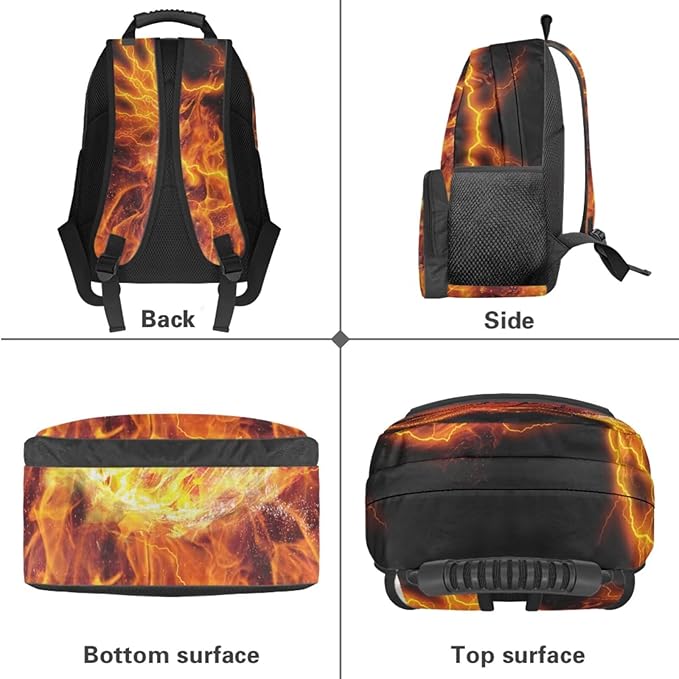 Basketball Backpack with Lunchbox Fire Bookbag Cute Lightweight Kids Bookbag with Lunch Box Boys 4pcs School Bag for Boys 8-12 Travel Outdoor Daypack Hiking Back to School Gifts