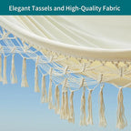 JoyView Boho Macrame Double Hammock with Hanging Ropes & Elegant Tassels 86.6x59 Portable Cotton Hammock for Patio Backyard Porch 450LBS Weight Capacity Perfect for Outdoor/Indoor - Beige Color