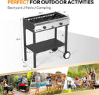 ROVSUN 2 Burner Propane Stove with Auto Ignition, 150,000 BTU Gas Stove with Storage Shelf, Rolling Wheels & Regulator for Home Outdoor Backyard Camping Cooking Frying Brewing Canning