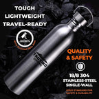 Tactiko Survival 51 oz/1500ml Stainless Steel Wide Mouth Water Bottle, Single Wall Boil-Safe, Leakproof, BPA-Free with Carry Sleeve and Strap for Camping, Hiking, Outdoor Prep (Pink)