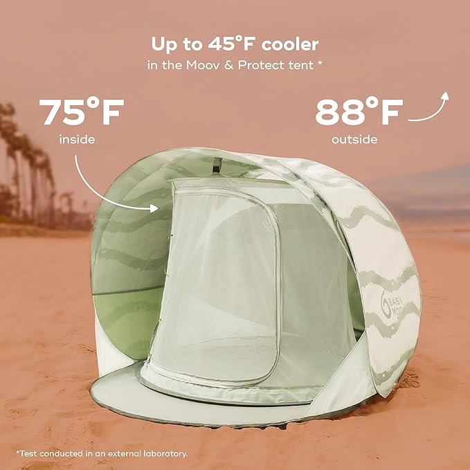 Babymoov Moov & Protect Anti-UV Cooling Beach Tent for Babies with Integrated Mosquito Net, Portable, Green Lagoon (Summer 2025 Edition)