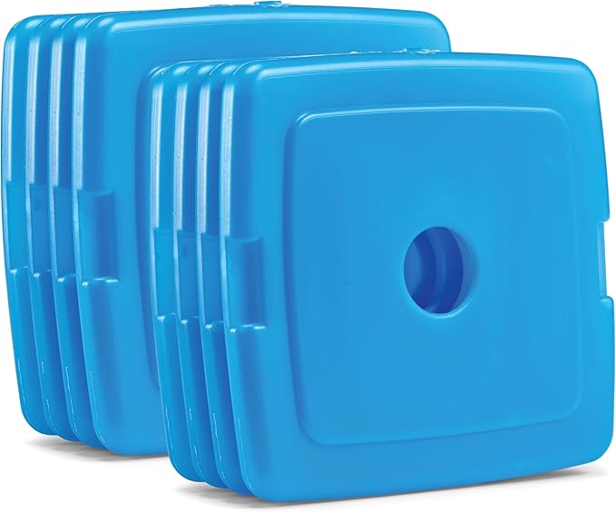 Cool Coolers By Fit & Fresh 8 Pack Slim Ice Packs, Quick Freeze Space Saving Reusable Ice Packs for Lunch Boxes or Coolers, Clear Blue Kids Ice, 8 Pack