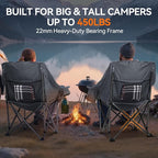 Oversized Camping Chair Padded Camping Chairs Heavy-Duty Foldable Camping Chairs with Cup Holder and Cooler Bag Portable Lawn Chair for Sports Outdoors-Support 450LBS, Grey