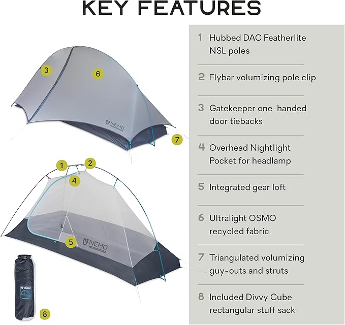 NEMO Equipment Hornet Elite OSMO Ultralight Backpacking Tent - Aluminum/Stormy Night - 1-Person