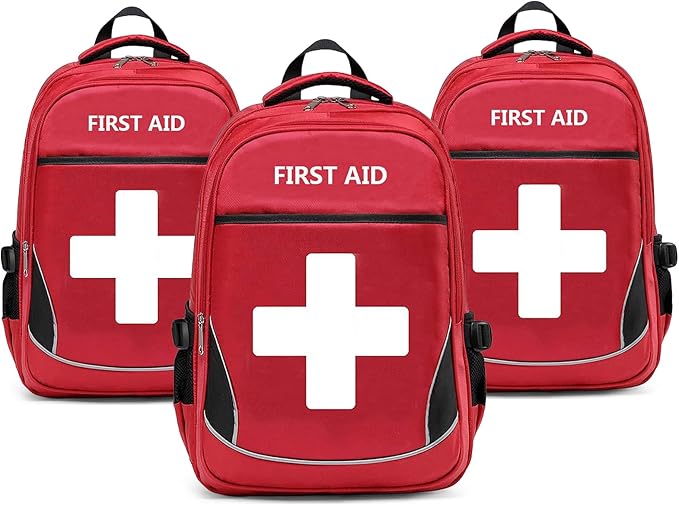 First Aid Bag Empty Red Emergency Medicine Bag First Responder Trauma Multi-Pocket Traveling Field Trips Camping Essentials (Red, Pack of 3)