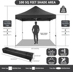 COBIZI 10x10 Pop Up Canopy Tent 10x10 Canopy with 4 Sidewalls Waterproof Heavy Duty Commercial Canopy Tent for Parties Outdoor Garden Gazebo, Carry Bag with Wheel(10x10ft, Black)