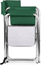 PICNIC TIME Sports Chair with Side Table and Armrest Caddy, Lightweight Aluminum Folding Outdoor Camping Chair for Adults, Portable Director Style Lawn Seating with Pockets & Strap, (Hunter Green)