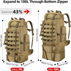 70L/100L Camping Hiking Backpack with Rain Cover, Expandable Large Military Tactical Backpack, Waterproof Molle Racksack Travel Backpacking Daypack for Climbing Trekking (Khaki)