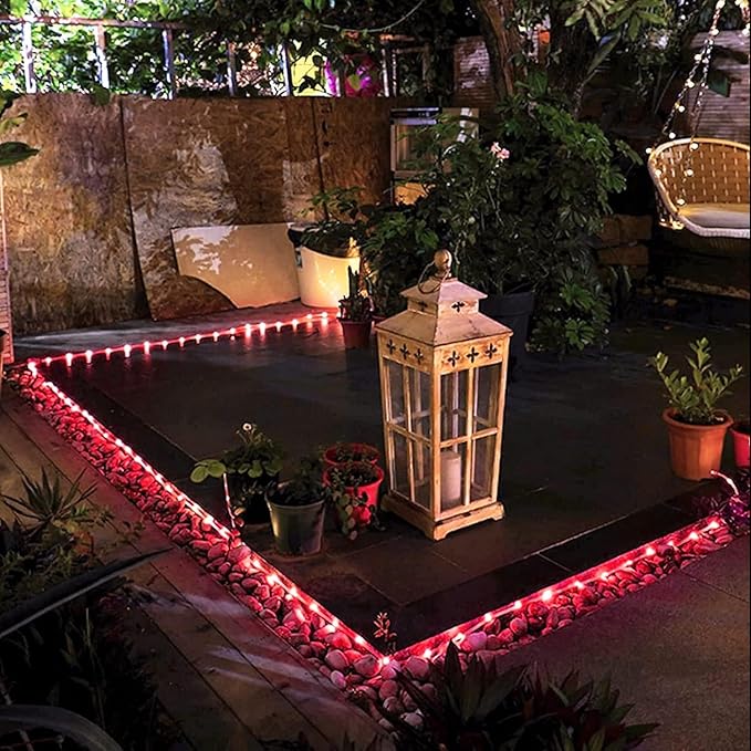 JMEXSUSS 2 * 200 LED Red Solar Rope Lights, 66ft IP 65 Waterproof Solar String Light Outdoor, 8 Modes Christmas Lights for Camp Trampoline Ladder Slide Tent (Pack of 2)