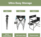 YOUNG WOOD Camping Directors Chair with Side Table, Foldable and Portable, Fishing,Trip,Picnic,Hike，Lawn,Sports,Beach,Outdoor Camping Chair for Adults,Drink Holder and Mobile Storage,2p
