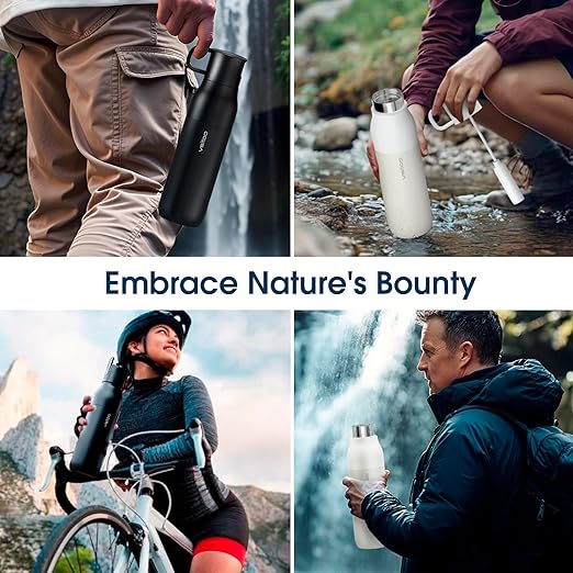 Vsitoo 25oz Insulated Stainless Steel Filtered Water Bottle for Travel and Everyday Use ，5-Stage 0.01μm Ultra-Strong Filtration，Reusable，Improves Taste，for Hiking, Cycling, Gym & Outdoor Use，White