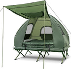 DORTALA 2-Person Tent Cot, Foldable Elevated Camping Tent w/Air Mattress & Sleeping Bag, Portable Dome Camping Tent Cot for Hiking, Camping & Picnic