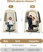 Sportneer XL Clear Pop Up Sports Tent, 46" L x 46" W x 63.5" H Spacious Outdoor TPU Shelter for 1 Adult & 1 Child, Warm All-Weather Bubble Pod with Instant Setup, Wind & Rain Guard for Spectators