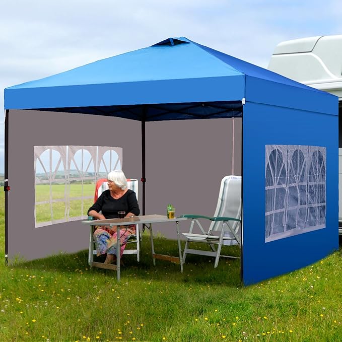12x12 FT Pop Up Canopy, Instant Canopy Tent with 1-Button Push, 4 Removable Sidewalls, Sandbags, Wheeled Bag for Outdoor Activities & Events