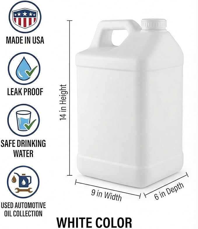 kitchentoolz 2.5 Gallon Water Jug – Heavy-Duty HDPE Carboy for Automotive Used Oil & Liquid Storage – 10 Quart Mixing Container with Secure Lid – Made in USA - White