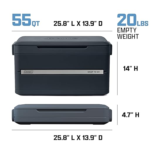 Coleman Snap 'N Go 55-Quart Collapsible Hard Cooler, Portable Hard-Sided Cooler with Waterproof Removable Liner, Space-Saving & Quick Set Up, 64 Hours Cold, Mussel Grey