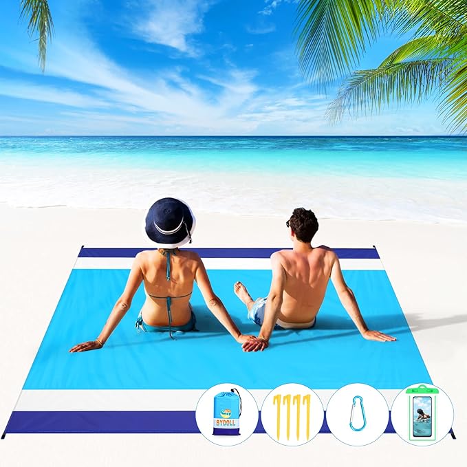BYDOLL Beach Blanket 78''X81'' Waterproof Sandproof Suits1-4 Adults Oversized Lightweight Large Blanket Picnic Mat for Beach Sand Free Travel Camping Hiking Picnic