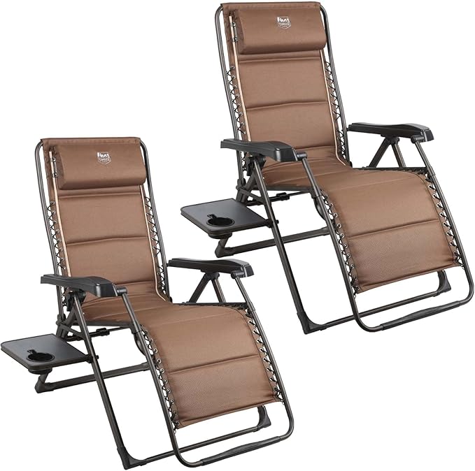 TIMBER RIDGE Aluminum Zero Gravity Chairs, Folding Recliner Chair Padded with Cup Holder and Headrest, Adjustable Lounge Reclining Chair for Outdoor Camping Lawn Patio Indoor, Supports 350lbs, Brown