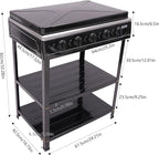 Propane Camping Stove, 5 Burners Portable Gas Grills for Outdoor Cooking RV with Storage Stand, Heavy Duty Stainless Steel Gas Stove with Wind Blocking Cover for Garden BBQ (Black 5 Burners)