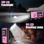 74000mWh Emergency Radio with NOAA Weather, Portable Hand Crank SW/AM/FM Survival Radio with Fast Charge Rechargeable Solar Battery, Flashlight, Reading Lamp,SOS Sirenor Home Outdoor(Pink)