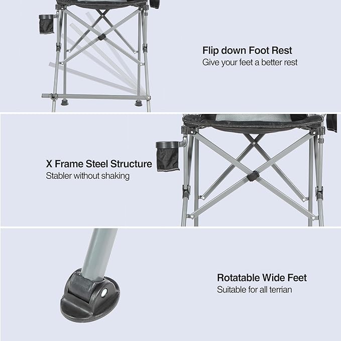 Extra Tall Folding Chairs for Adults 2 Pack, Portable Bar Height Foldable Director Chairs for Camping Outside, Comfortable with Makeup PocketHigh Back and Footrest, Black
