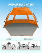 OutdoorMaster Beach Tent Sun Shelter for 3-4 Person, Pop Up Beach Tent Easy Setup with Sandbags, Portable Sun Shade Canopy with Carrying Bag for Beach & Outdoor, UPF50+ UV Protection, Family Size