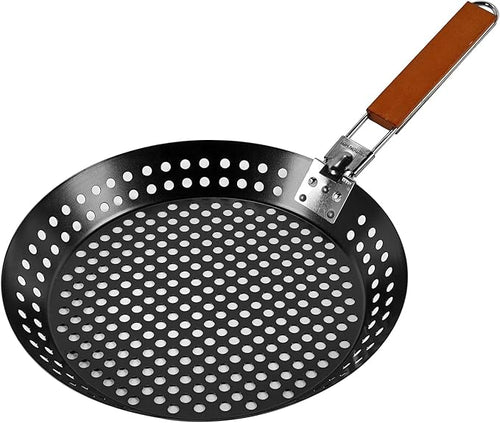 12" Non-Stick Grilling Skillet, Large Strainer with Removable Handle For Deep Frying Fried Food, Seafood & Vegetables, Grilling Basket for Indoor, Outdoor BBQ, Grill & Restaurants - Mr. Bar-B-Q 06750X