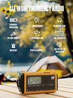 5000 Emergency Weather Radio- Portable Radio AM/FM/SW/NOAA with USB Charger, Rechargeable Battery Powered Solar/Hand Crank Radio with Flashlight, Large Backlit LCD Display, Headphone Jack, SOS Alarm