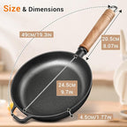 9.7" Cast Iron Skillet with Lid & Removable Wooden Handle, Pre-Seasoned Frying Pan for Stove, Oven, Grill & Campfire Cooking
