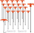 23 Pack Tent Stakes Heavy Duty,10 Inch Non-Rust Metal Tent Pegs Camping Stakes,Ground Stakes Tent Spikes for Camping,Garden,Hiking,Grassland,with 1 Pcs Hooked Head & 2 Pcs 10FT Ropes