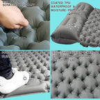 Double Sleeping Pad Camping, Self Inflating 4'' Extra-Thick 2 Person Pillow Built-in Foot Pump Waterproof Inflatable Sleeping Mat Backpacking, Tent, Hiking, Portable Camping Pad (Grey-Full)