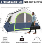 HIKERGARDEN 6-8 Person Camping Tent - Portable Family Cabin Tent for Camp, Windproof Fabric Camp Tent Outdoor for Hiking, Backpacking, Traveling