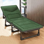 Folding Bed Foldable Bed, Camp Beds for Adults with Cushion and Pillow, Outdoor Portable Folding Lounge Chair Sleeping Cots Bed with 4 Gears Adjustable, Portable Sleeping Cot for Beach Travel(Green,19