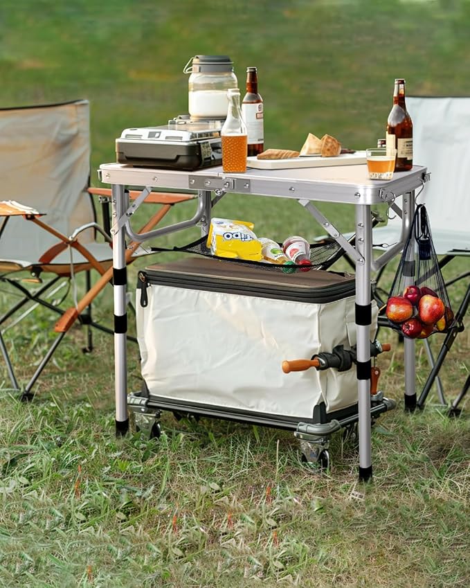 Sportneer Camping Table: Adjustable Height Small Folding Table 23.6" L x 15.7" W 4 Height with Mesh Layer - Compact & Portable Camping Essentials for Outdoor Camp Garden Picnic BBQ Dining Cooking | Adjustable Height, 3 Height, Mesh Layer, Compact, Port...