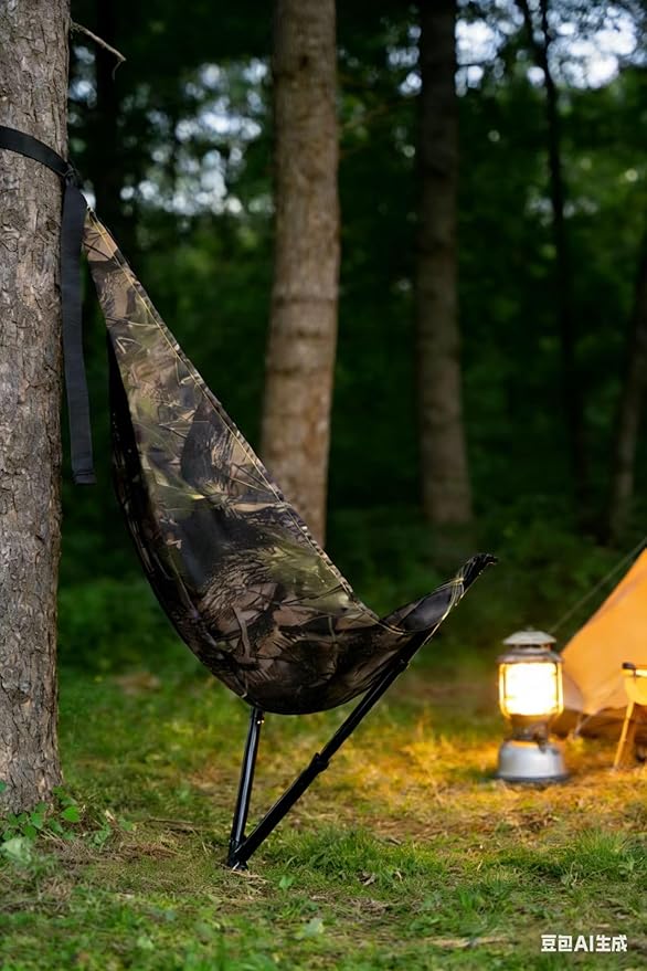 Low Down Hunting Seat - Silent 180° Pivot Portable Folding Tree Seat, Adjustable Height Hammock Chair for Turkey Deer Hunting Ground Camping Shooting