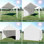 Carport 10x20 Ft Heavy Duty Canopy Steel Canopy Storage Shed,Portable Party Tent,Portable Garage with Removable Sidewalls & Doors All-Season Tarp for Carport Floor Fixing (White)