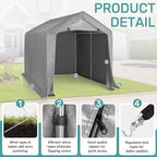 VINGLI Outdoor Portable Storage Shed, Heavy Duty Bike Tent with Roll-up Zipper Door, Waterproof and UV Resistent Carport for Motorcycle, Garden Tools and Firewood (Gray, 8x8x6.7 FT)