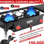 Bestfire 2 burner Camping Stove with Auto Ignition Button,Side Shelves & Regulator150,000 BTU High Pressure Gas Stove Propane Burner With Removable Legs for Outdoor BBQ&Backyard Cooking Camping Home