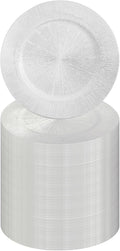DYRABREST 100 Pcs 13 Inch Charger Plates, Bulk Round Charger Plates Plastic Wedding Dinner Elegant Reusable for Table Setting Wedding Party Event Tabletop Setting Decor (Silver)