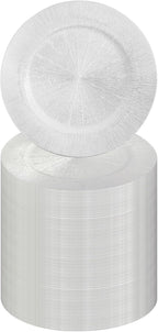 DYRABREST 100 Pcs 13 Inch Charger Plates, Bulk Round Charger Plates Plastic Wedding Dinner Elegant Reusable for Table Setting Wedding Party Event Tabletop Setting Decor (Silver)