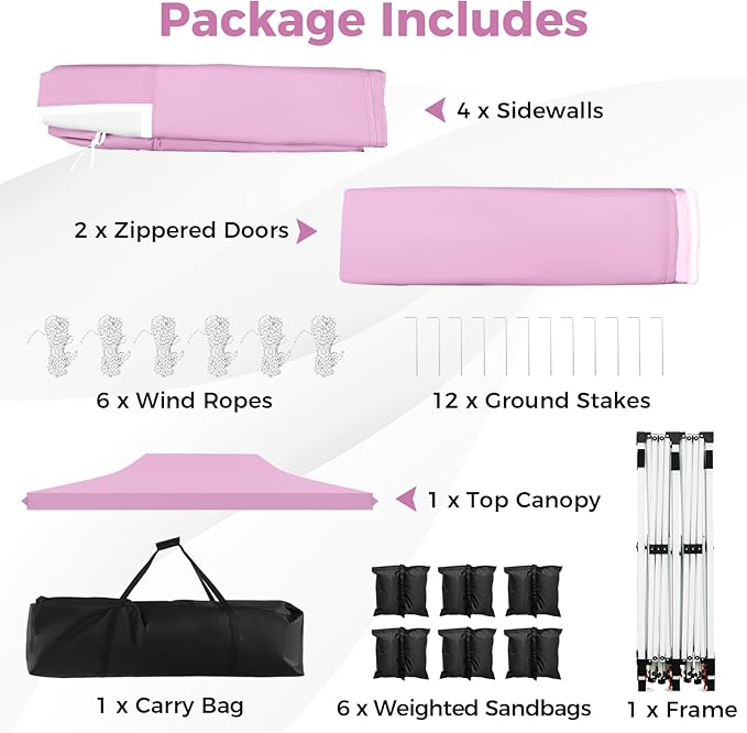 Tangkula 10x20 Ft Pop Up Canopy, UPF 50+ Portable Outdoor Canopy Tent with with 6 Removable Sidewalls, 6 Sandbags, 2 Zippered Door, Windows, Carrying Bag for Party, Wedding, Backyard