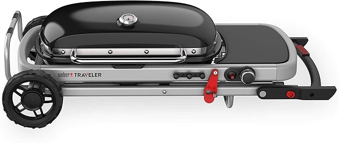 Weber Traveler Portable Liquid Propane Gas Grill for Camping and Travel, 1 Burner, Black