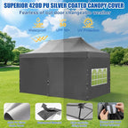 Yesker 10x20 Pop Up Canopy Tent with Sidewalls Instant Outdoor Canopy, Waterproof & UV Protection, Easy Setup Adjustable Height Heavy Duty Shelter Gazebo Tent for Patio Backyard Party Events, Gray