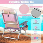 GYMAX Beach Chairs, Backpack Camping Chair with Armrest, Cooler Bag, Cup Holder, Towel Bar & Side Pockets, Sunbath Sling Tanning Lounge, Folding Layout Chair (with Table, Pink)
