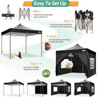 COBIZI 10x10 Pop Up Canopy Tent Heavy Duty with 4 Sidewalls, Commercial Easy Up Instant Canopy Outdoor for Events Party Wedding, All Weather Waterproof UV 50+ with Carry Bag (Leg Upgraded), Black