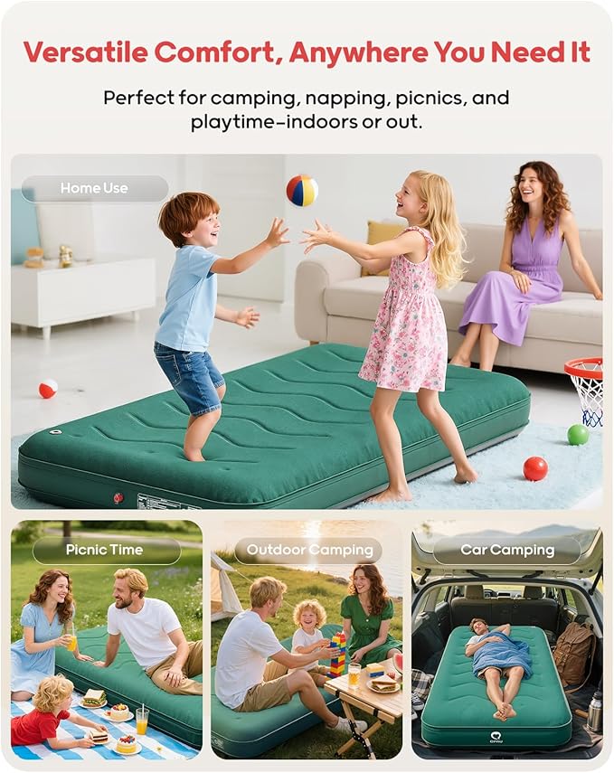 QPAU Twin Size Air Mattress Camping Pad – 9” Thick R8–10 Insulated Inflatable Mattress with Foam Comfort & Foot Pump, Twin Air Mattress for Camping, Road Trips, and Home Guests