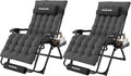 Amopatio Oversized Zero Gravity Chair, 29in Reclining Camping Lounge Chair Upgraded Lock and Footrest, Folding Patio Recliner with Cup Holder, Removable Cushion & Headrest