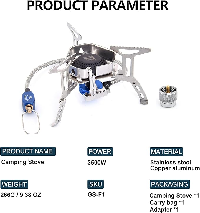 Widesea 3500W Windproof Camp Stove,Camping Gas Stove, Small Camping Stove with Piezo Ignition,Portable Collapsible Stove for Outdoor,Picnic, and Backpacking Hiking